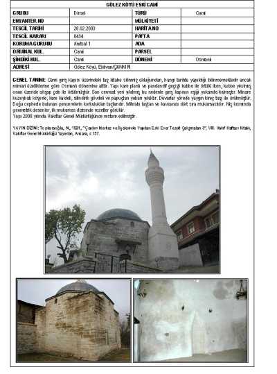 GÖLEZ KÖYÜ ESKİ CAMİİ - Müze Müdürlüğü Arşivi - 2008