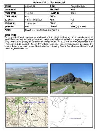 HİSARCIK KÖYÜ TEPEÜSTÜ YERLEŞİMİ