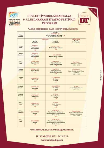Antalya 9. Uluslararası Tiyatro Festivali, Program