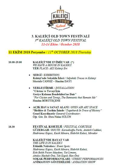 Kaleiçi Old Town Festivali, Festival Programı 11 Ekim